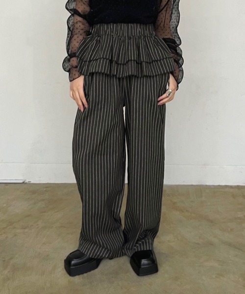 Jewelobe（ジュエローブ）の「ダブルペプラムストライプワイドスラックス（スラックス・レディース・グレー/ブラック・FREE）」の14枚目の写真