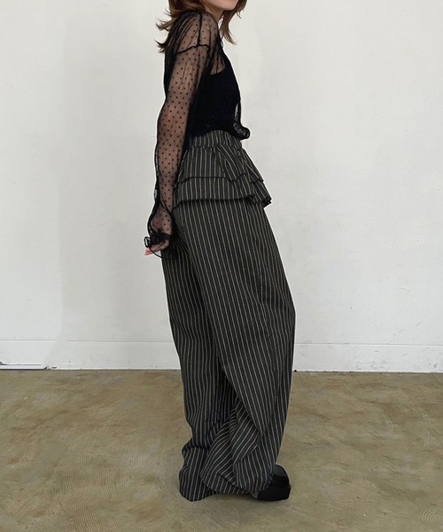 Jewelobe（ジュエローブ）の「ダブルペプラムストライプワイドスラックス（スラックス・レディース・グレー/ブラック・FREE）」の18枚目の写真