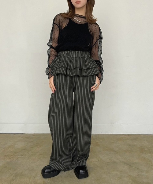 Jewelobe（ジュエローブ）の「ダブルペプラムストライプワイドスラックス（スラックス・レディース・グレー/ブラック・FREE）」の8枚目の写真