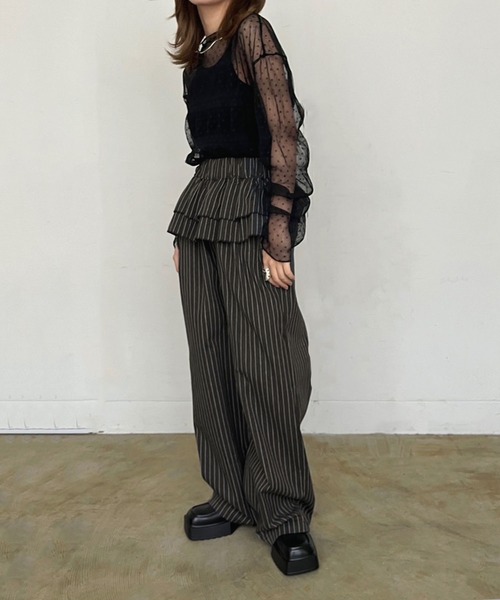 Jewelobe（ジュエローブ）の「ダブルペプラムストライプワイドスラックス（スラックス・レディース・グレー/ブラック・FREE）」の9枚目の写真