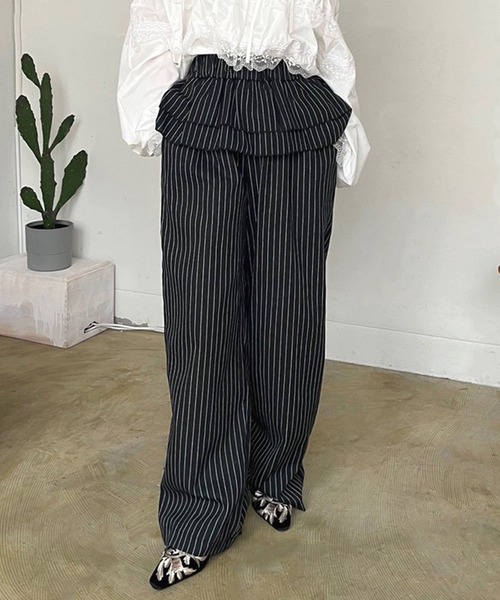 Jewelobe（ジュエローブ）の「ダブルペプラムストライプワイドスラックス（スラックス・レディース・グレー/ブラック・FREE）」の10枚目の写真