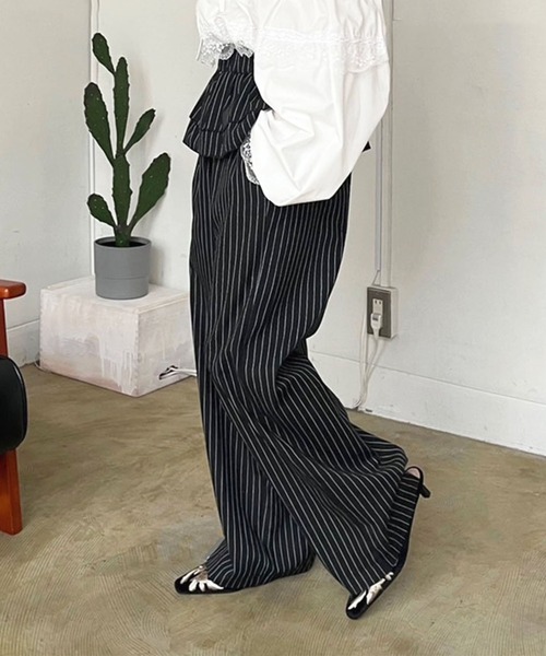 Jewelobe（ジュエローブ）の「ダブルペプラムストライプワイドスラックス（スラックス・レディース・グレー/ブラック・FREE）」の11枚目の写真