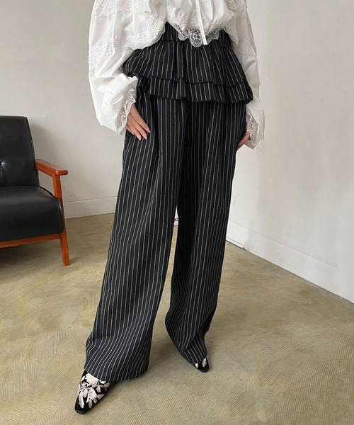 Jewelobe（ジュエローブ）の「ダブルペプラムストライプワイドスラックス（スラックス・レディース・グレー/ブラック・FREE）」の12枚目の写真