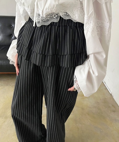 Jewelobe（ジュエローブ）の「ダブルペプラムストライプワイドスラックス（スラックス・レディース・グレー/ブラック・FREE）」の13枚目の写真