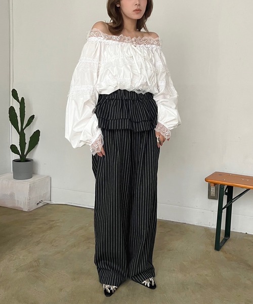 Jewelobe（ジュエローブ）の「ダブルペプラムストライプワイドスラックス（スラックス・レディース・グレー/ブラック・FREE）」の3枚目の写真