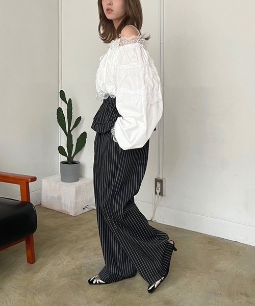 Jewelobe（ジュエローブ）の「ダブルペプラムストライプワイドスラックス（スラックス・レディース・グレー/ブラック・FREE）」の5枚目の写真