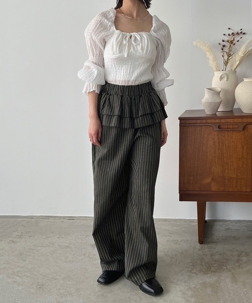 Jewelobe（ジュエローブ）の「ダブルペプラムストライプワイドスラックス（スラックス・レディース・グレー/ブラック・FREE）」の20枚目の写真