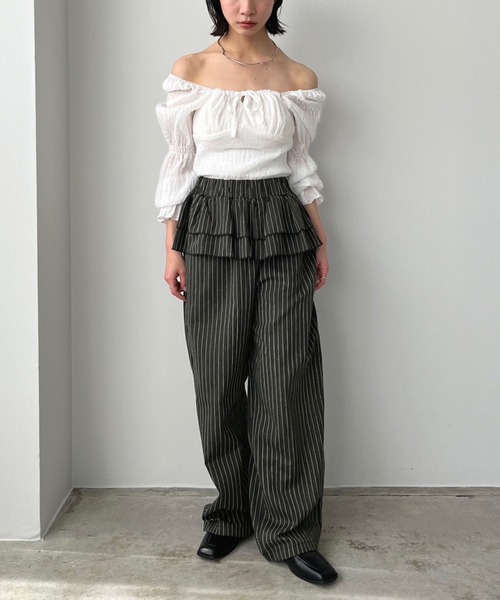 Jewelobe（ジュエローブ）の「ダブルペプラムストライプワイドスラックス（スラックス・レディース・グレー/ブラック・FREE）」の21枚目の写真