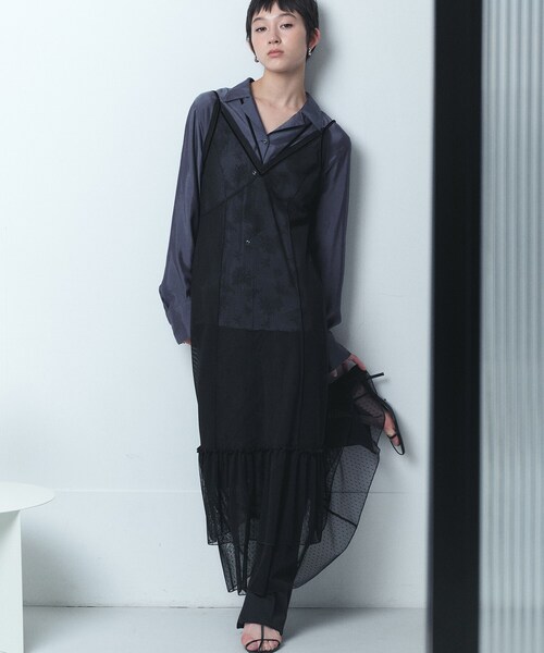 CODE A（コードエー）の「tulle lace cami dress（ワンピース・レディース・ホワイト/ブラック・00）」の2枚目の写真