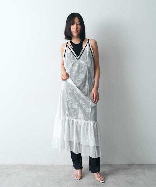 CODE A（コードエー）の「tulle lace cami dress（ワンピース・レディース・ホワイト/ブラック・00）」の4枚目の写真