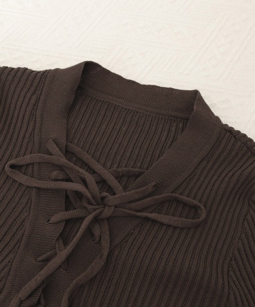 Miniministore（ミニミニストア）の「Vネックレースアップ 薄手長袖 トップス（ニット/セーター・レディース・ブラウン/ブラック・FREE）」の11枚目の写真