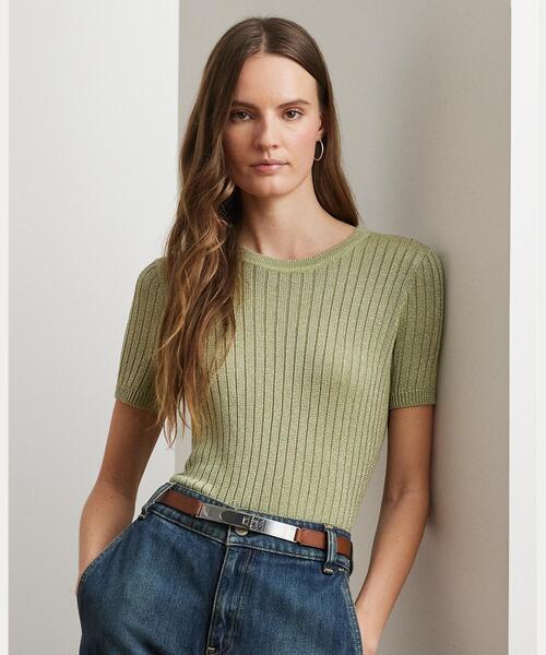 LAUREN RALPH LAUREN / ローレン ラルフ ローレン メタリック リブニット ショートスリーブ セーター セール】メタリック リブニット ショートスリーブ セーター