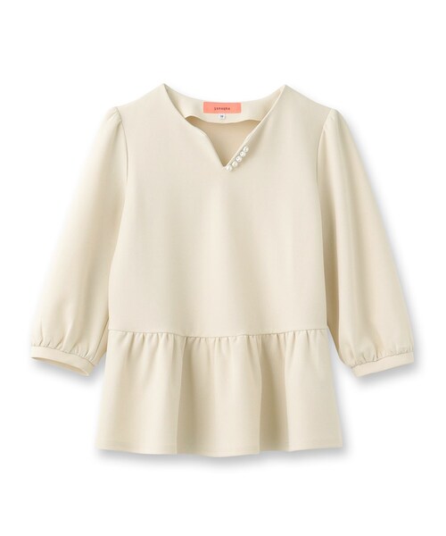 Sunauna（スーナウーナ）の「【パール調パーツ付き／春色】ペプラムトップス（シャツ/ブラウス・レディース・ネイビー/ライトブルー/アイボリー・40/38）」の5枚目の写真