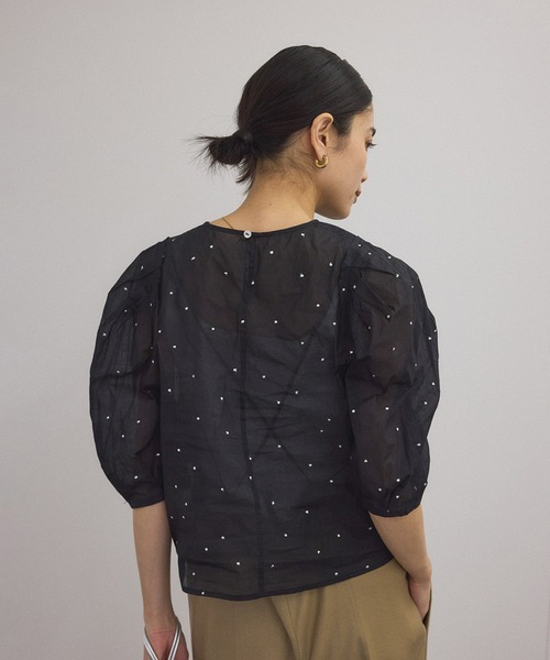 WEB限定】ラメドット刺繍コットンシアーブラウス（シャツ