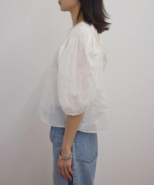 WEB限定】ラメドット刺繍コットンシアーブラウス（シャツ