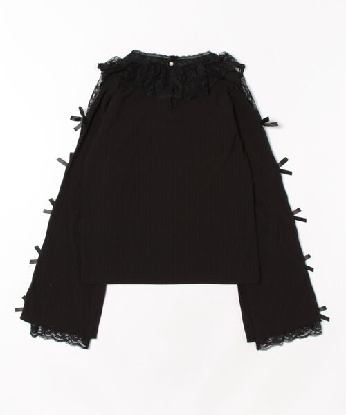 Secret Honey(シークレットハニー)の「袖スリットVネックトップス(Tシャツ/カットソー・レディース・オフホワイト/ブラック・FREE)」の4枚目の写真