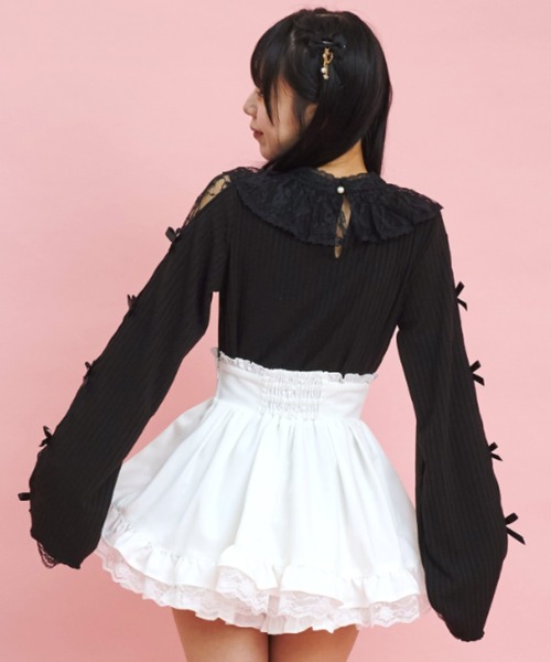Secret Honey(シークレットハニー)の「袖スリットVネックトップス(Tシャツ/カットソー・レディース・オフホワイト/ブラック・FREE)」の5枚目の写真