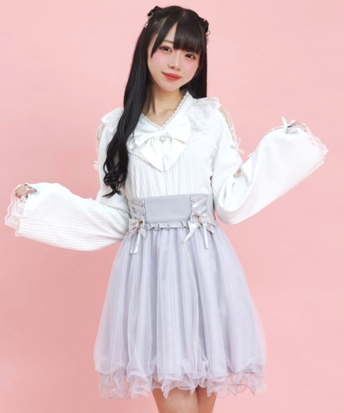 Secret Honey(シークレットハニー)の「袖スリットVネックトップス(Tシャツ/カットソー・レディース・オフホワイト/ブラック・FREE)」の6枚目の写真