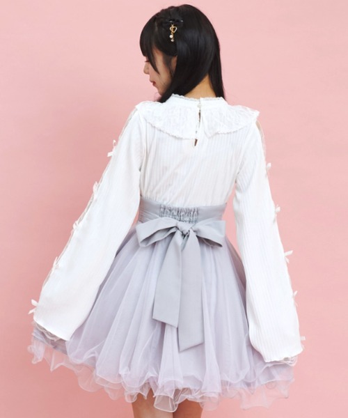 Secret Honey(シークレットハニー)の「袖スリットVネックトップス(Tシャツ/カットソー・レディース・オフホワイト/ブラック・FREE)」の7枚目の写真