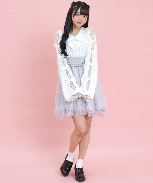 Secret Honey(シークレットハニー)の「袖スリットVネックトップス(Tシャツ/カットソー・レディース・オフホワイト/ブラック・FREE)」の8枚目の写真