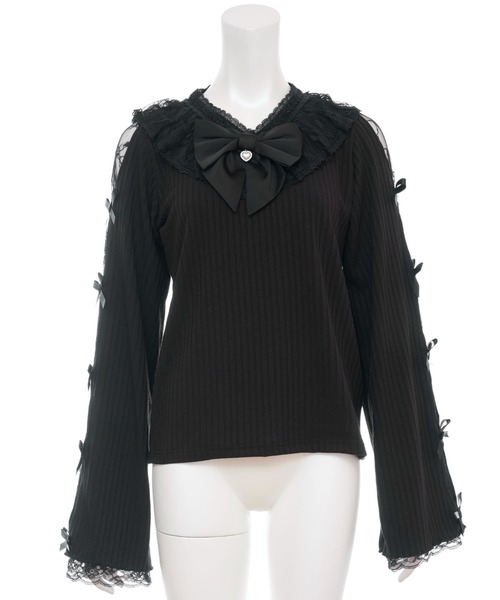 Secret Honey(シークレットハニー)の「袖スリットVネックトップス(Tシャツ/カットソー・レディース・オフホワイト/ブラック・FREE)」の10枚目の写真