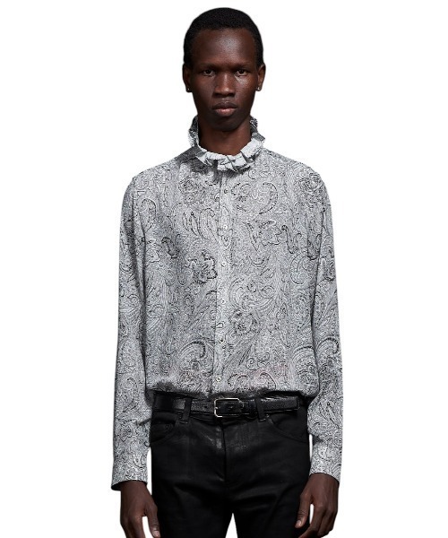 GalaabenD（ガラアーベント）の「Matte Paisley Hi Neck Frill Shirt マットペイズリーハイネックフリルネックシャツ（シャツ/ブラウス・メンズ・ブラック/ホワイト・44/46/48）」の2枚目の写真