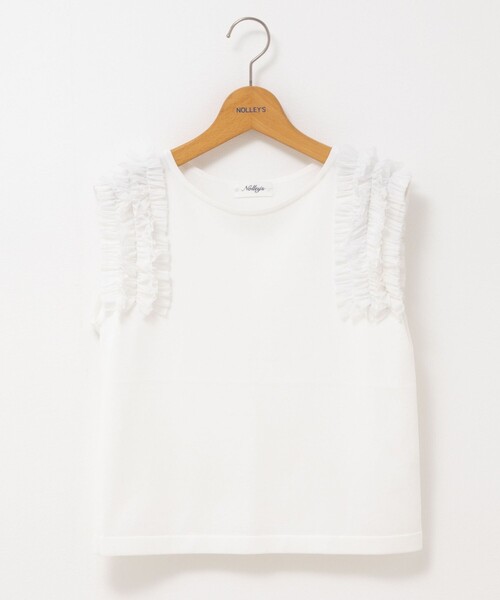 NOLLEY’S（ノーリーズ）の「【PR阿部☆別注】《手洗い可能》肩フリルノースリーブプルオーバーニット（ニット/セーター・レディース・ブラック/オフホワイト/グレイッシュベージュ・38）」の12枚目の写真