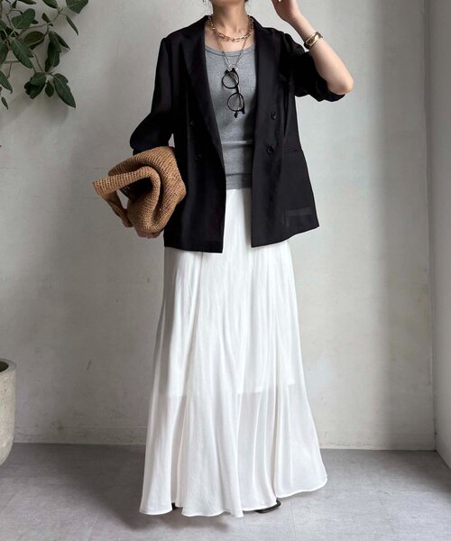 DouDou（ドゥドゥ）の「強撚シアーダブルジャケット（テーラードジャケット・レディース・ベージュ/ネイビー/ブラック・FREE）」の4枚目の写真