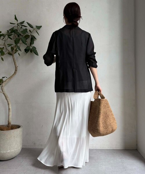 DouDou（ドゥドゥ）の「強撚シアーダブルジャケット（テーラードジャケット・レディース・ベージュ/ネイビー/ブラック・FREE）」の7枚目の写真