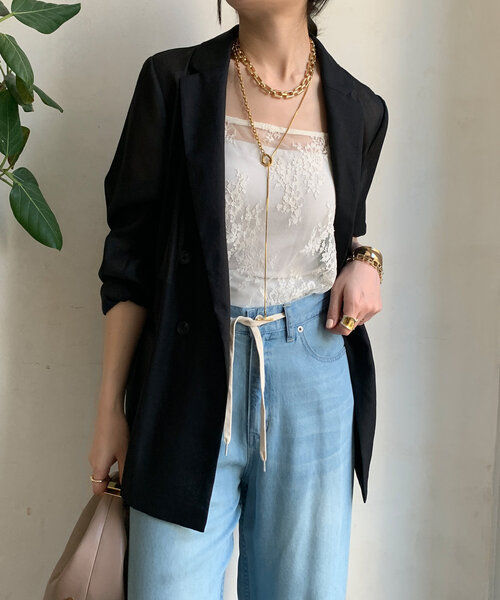 DouDou（ドゥドゥ）の「強撚シアーダブルジャケット（テーラードジャケット・レディース・ベージュ/ネイビー/ブラック・FREE）」の15枚目の写真