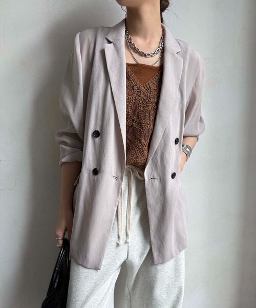 DouDou（ドゥドゥ）の「強撚シアーダブルジャケット（テーラードジャケット・レディース・ベージュ/ネイビー/ブラック・FREE）」の21枚目の写真