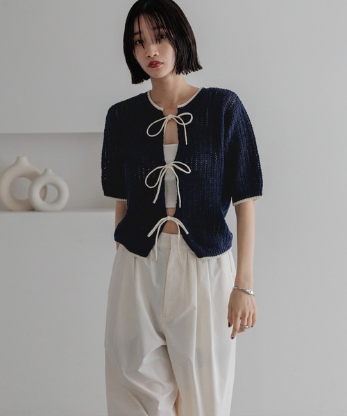 LOWRYS FARM（ローリーズファーム）の「メッシュ２ＷＡＹプルオーバー５Ｓ　 325581（ニット/セーター・レディース・ネイビー/ブラウン/アイボリー・FREE）」の3枚目の写真