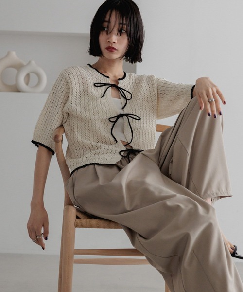 LOWRYS FARM（ローリーズファーム）の「メッシュ２ＷＡＹプルオーバー５Ｓ　 325581（ニット/セーター・レディース・ネイビー/ブラウン/アイボリー・FREE）」の2枚目の写真