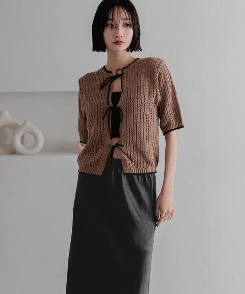 LOWRYS FARM（ローリーズファーム）の「メッシュ２ＷＡＹプルオーバー５Ｓ　 325581（ニット/セーター・レディース・ネイビー/ブラウン/アイボリー・FREE）」の7枚目の写真