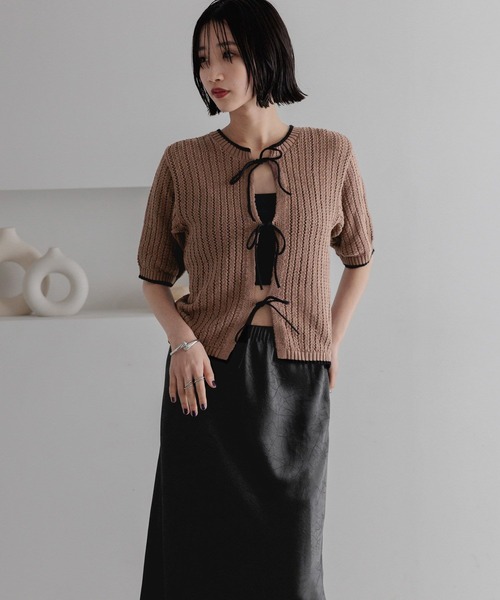 LOWRYS FARM（ローリーズファーム）の「メッシュ２ＷＡＹプルオーバー５Ｓ　 325581（ニット/セーター・レディース・ネイビー/ブラウン/アイボリー・FREE）」の6枚目の写真