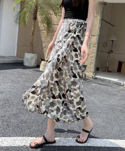 ichi ⿻ コットン 花柄 ラップスカート 春夏 巻スカート 白 ナチュラル MISCH MASCH スカート 2024春夏新作裾ラップマーメイドスカート