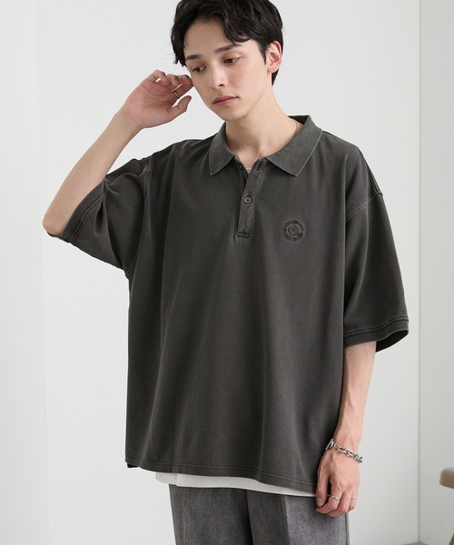 ヴィンテージメイク ワンポイント刺繍 オーバーサイズピグメント加工