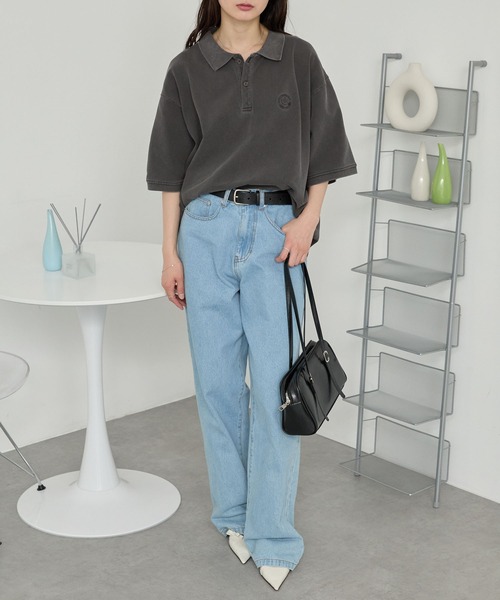 【最高デザイン】カラー　ワンポイント刺繍ロゴ入　オーバーサイズポロシャツ　3 セール】ヴィンテージメイク ワンポイント刺繍 オーバーサイズ