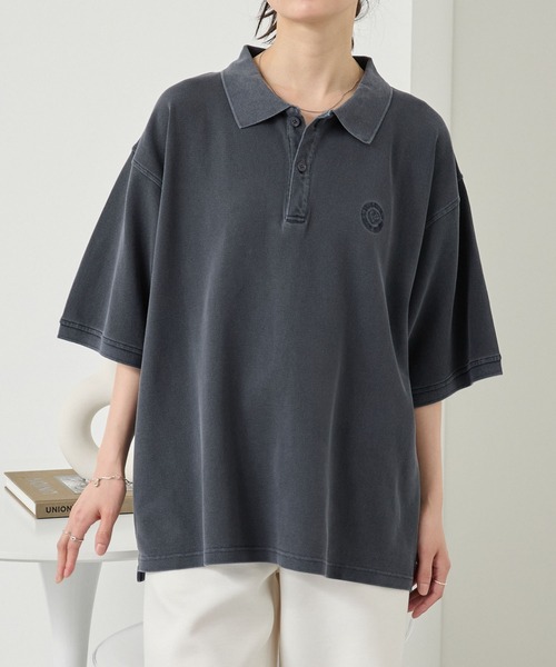 ヴィンテージメイク ワンポイント刺繍 オーバーサイズピグメント加工