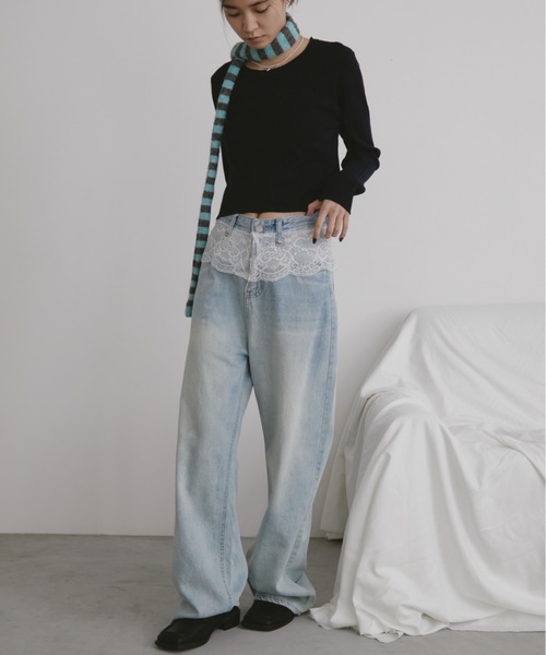 duei（デュイ）の「レースデザインデニムパンツ（デニムパンツ・レディース・ブルー・FREE）」の9枚目の写真