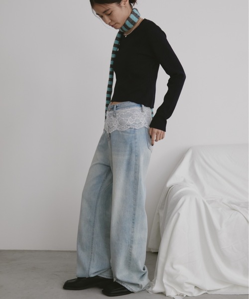 duei（デュイ）の「レースデザインデニムパンツ（デニムパンツ・レディース・ブルー・FREE）」の7枚目の写真