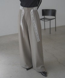 Lace strings 2-tuck wide slacks pants / レースストリングス2タックワイドスラックスパンツ