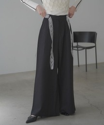 Lace strings 2-tuck wide slacks pants / レースストリングス2タックワイドスラックスパンツ