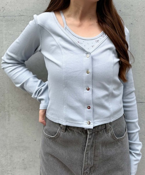 archives（アルシーヴ）の「花柄アメスリカットアンサンブル（アンサンブル・レディース・オフホワイト/グレー/ブルー/ネイビー・MEDIUM）」の4枚目の写真