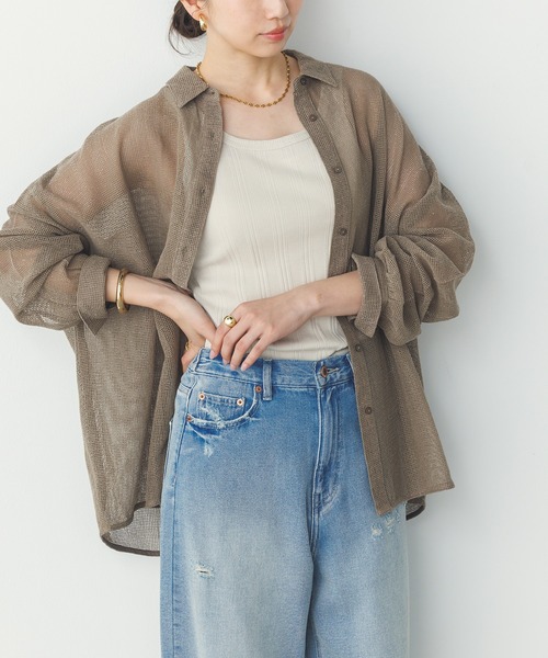 ブラウス シャツ ラメメッシュ ルーズシャツ レディース セール】ラメメッシュ ルーズシャツ（シャツ/ブラウス）｜hunch