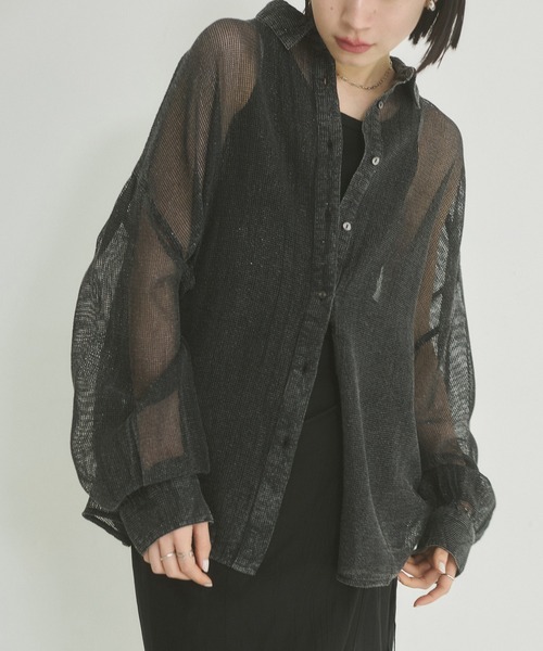 ブラウス シャツ ラメメッシュ ルーズシャツ レディース セール】ラメメッシュ ルーズシャツ（シャツ/ブラウス）｜hunch