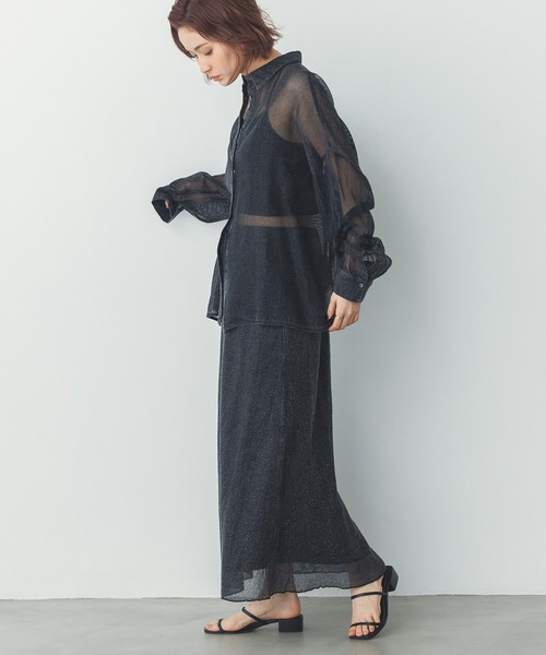 ブラウス シャツ ラメメッシュ ルーズシャツ レディース セール】ラメメッシュ ルーズシャツ（シャツ/ブラウス）｜hunch