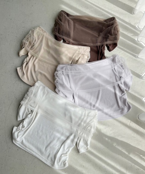 one after another NICE CLAUP(ワンアフターアナザーナイスクラップ)の「チュールオフショルトップス(Tシャツ/カットソー・レディース・オフホワイト/モカ/ベージュ/グレー・FREE)」の17枚目の写真