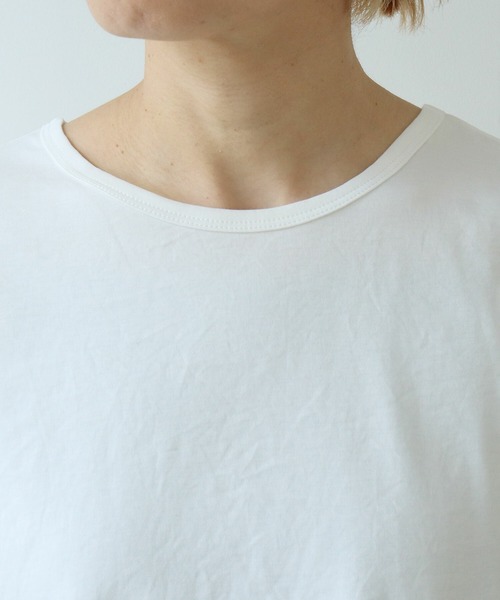 yuni(ユニ )の「80/- スムース水起毛 フレンチスリーブプルオーバー(Tシャツ/カットソー・レディース・ホワイト/ブラウン/ブラック/グリーン・FREE)」の6枚目の写真