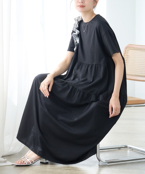 【最終お値下】pium レイヤードティアードボンディングワンピース チャコール 最終お値下】pium レイヤードティアードボンディングワンピース